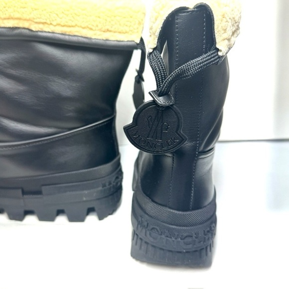 MONCLER Moscova faux fur-trimmed leather ankle boots booties Size 8 NEW - Picture 14 of 16